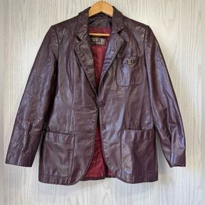 Etienne Aigner Burgundy Leather Blazer Jacket Size 10 EUC Vintage